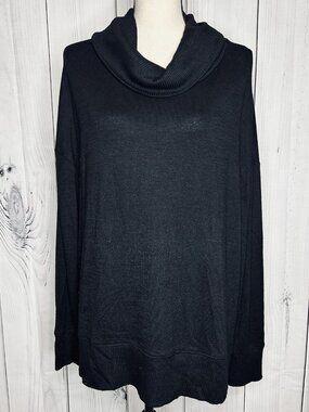 Gap Womens Boxy Knit Cowl Neck Sweater Sz XL Black Stretch Long Sleeve Pullover